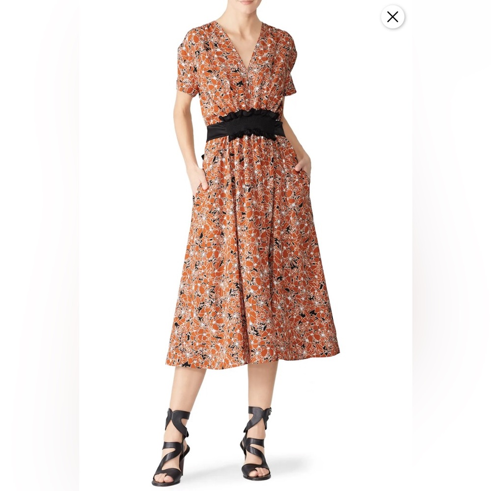 Cedric Charlier Floral Midi Dress Camel/Black Size 38 / US 4
